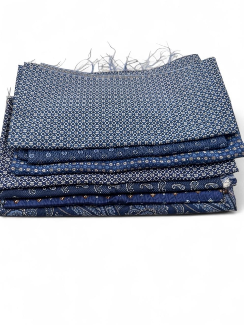 7pc bundle lot blue navy 100% Italian silk fabric remnants